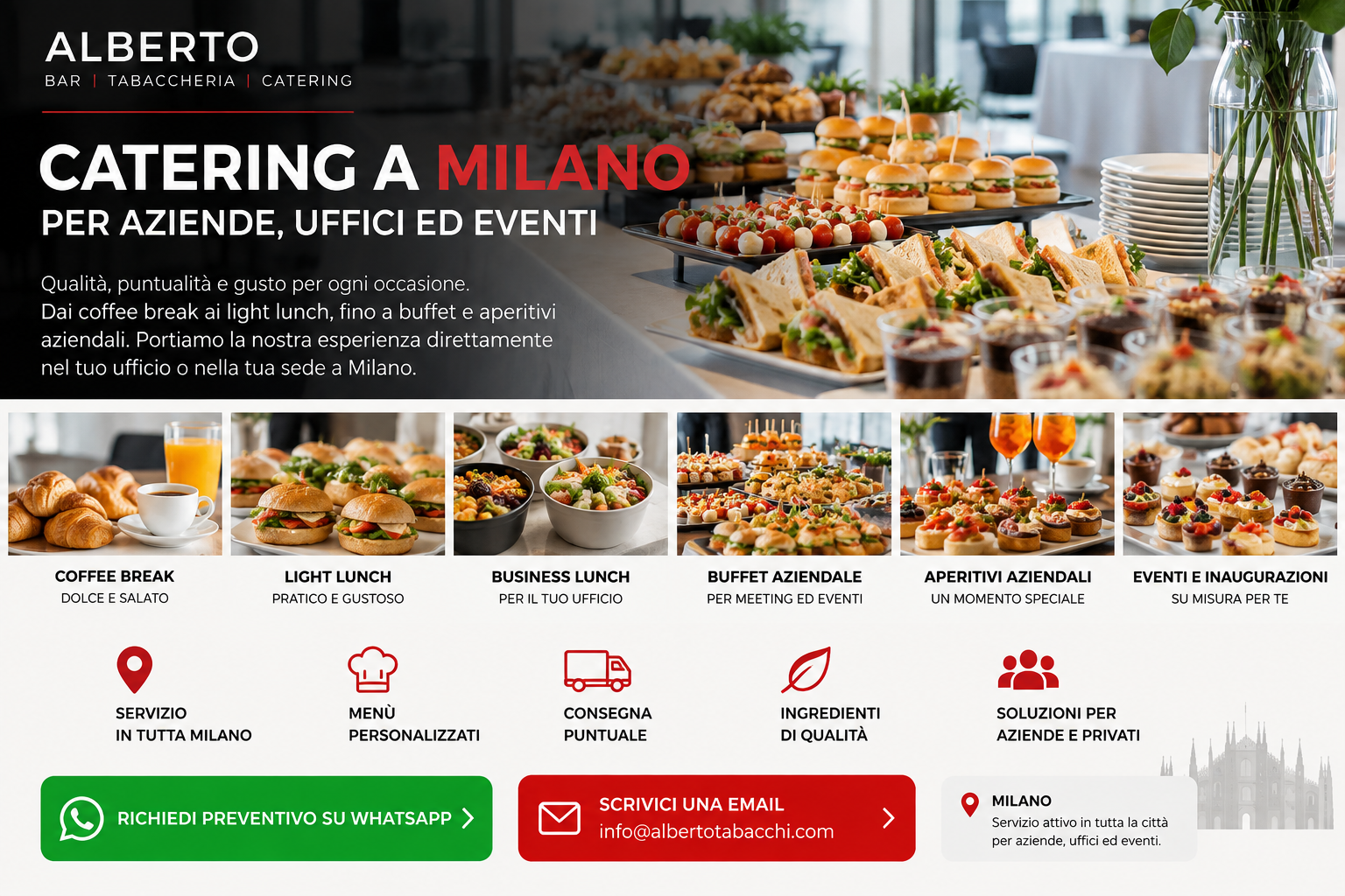 Catering a Milano per aziende, uffici ed eventi: coffee break, light lunch, buffet e aperitivi